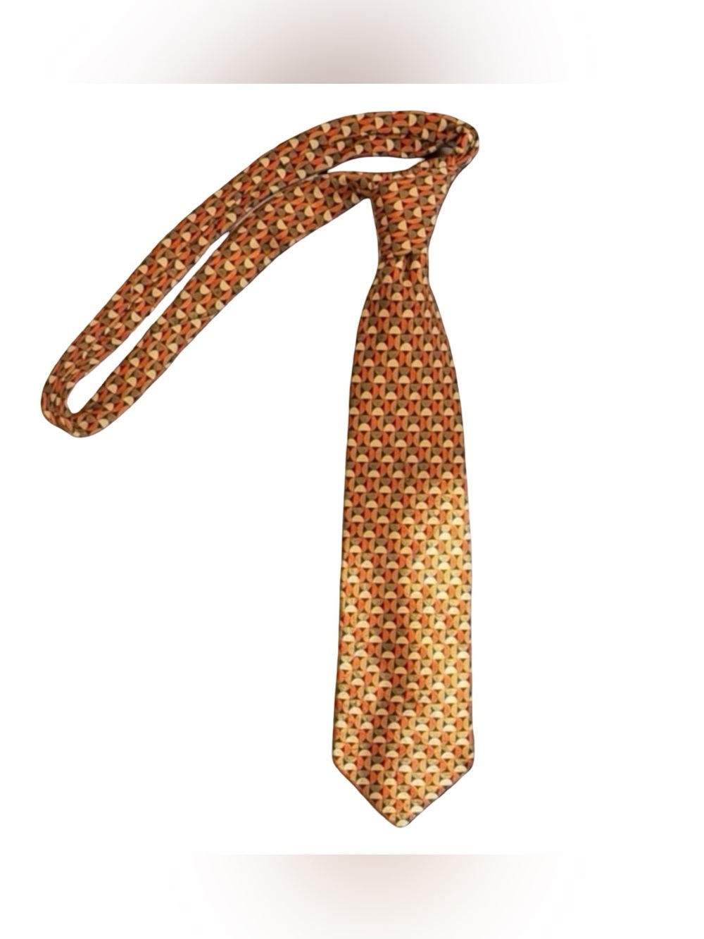 Bijan Silk Tie - Multicolor Gold & Burnt Orange Pattern - Luxury Neckwear - Picture 5 of 11